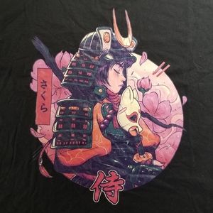 Cherry Samurai Men's Graphic Tee Shirt Threadless Black Pink Red Floral Large